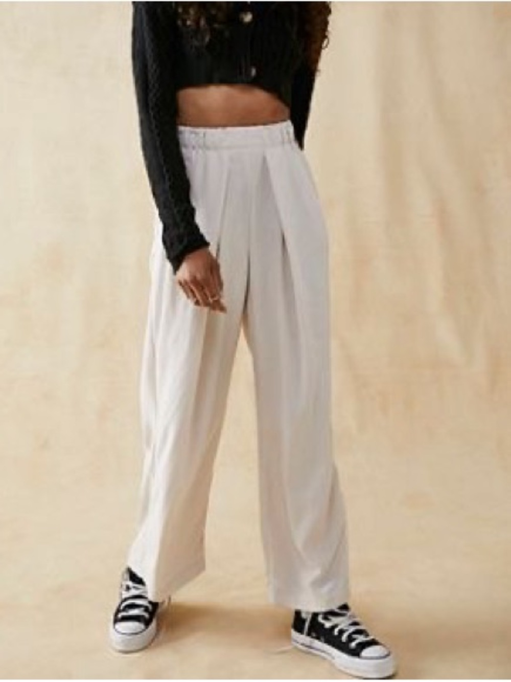 Free People Nothin' To Say Pleated Trousers Cream Wide-Leg Pleated Pants